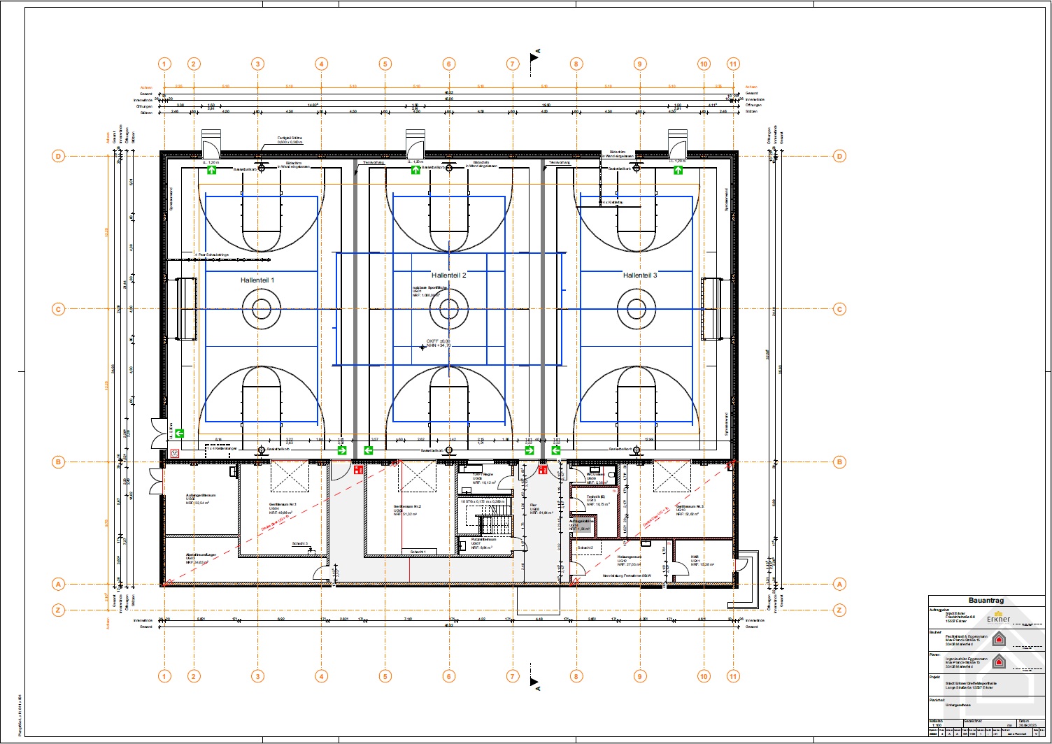 Dreifeldsporthalle Grundriss UG