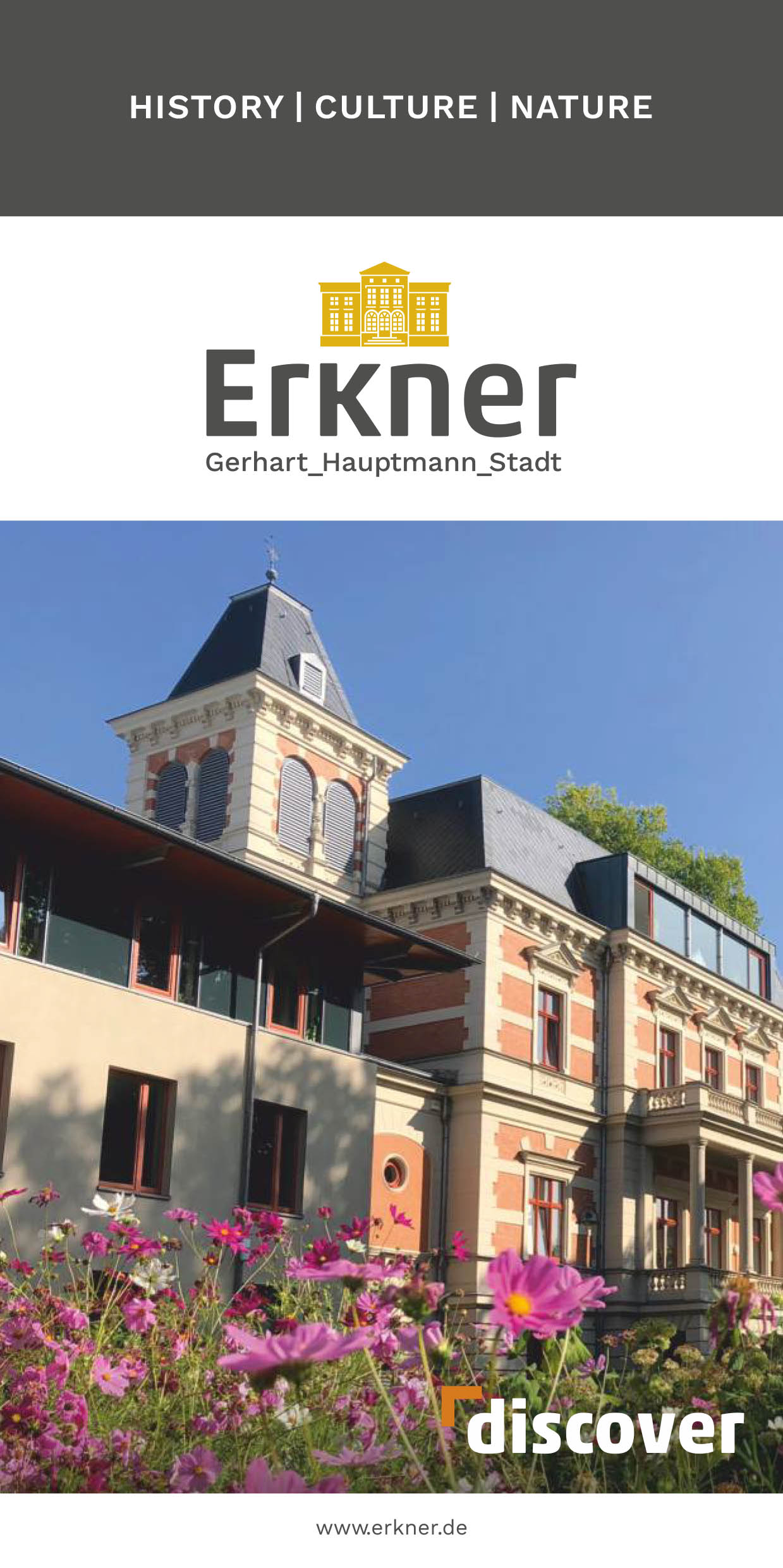 Titelseite englische Broschüre Erkner discover