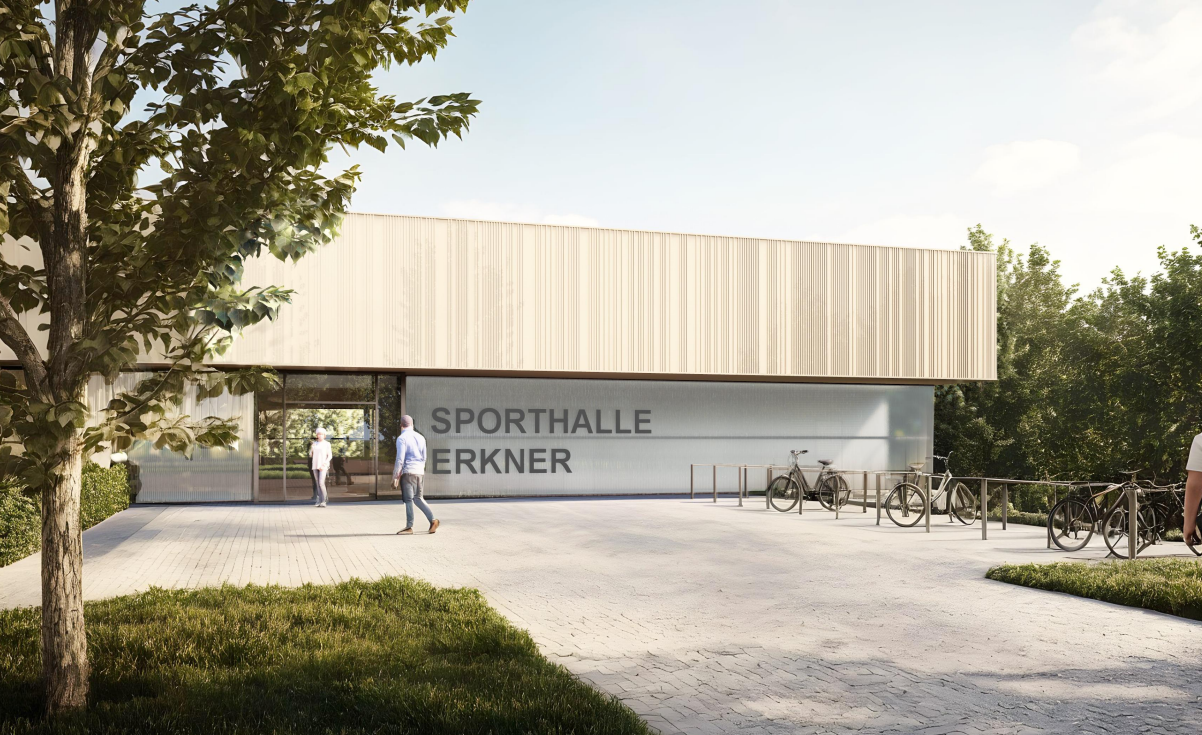 Außenansicht der neuen Dreifeld-Sporthalle