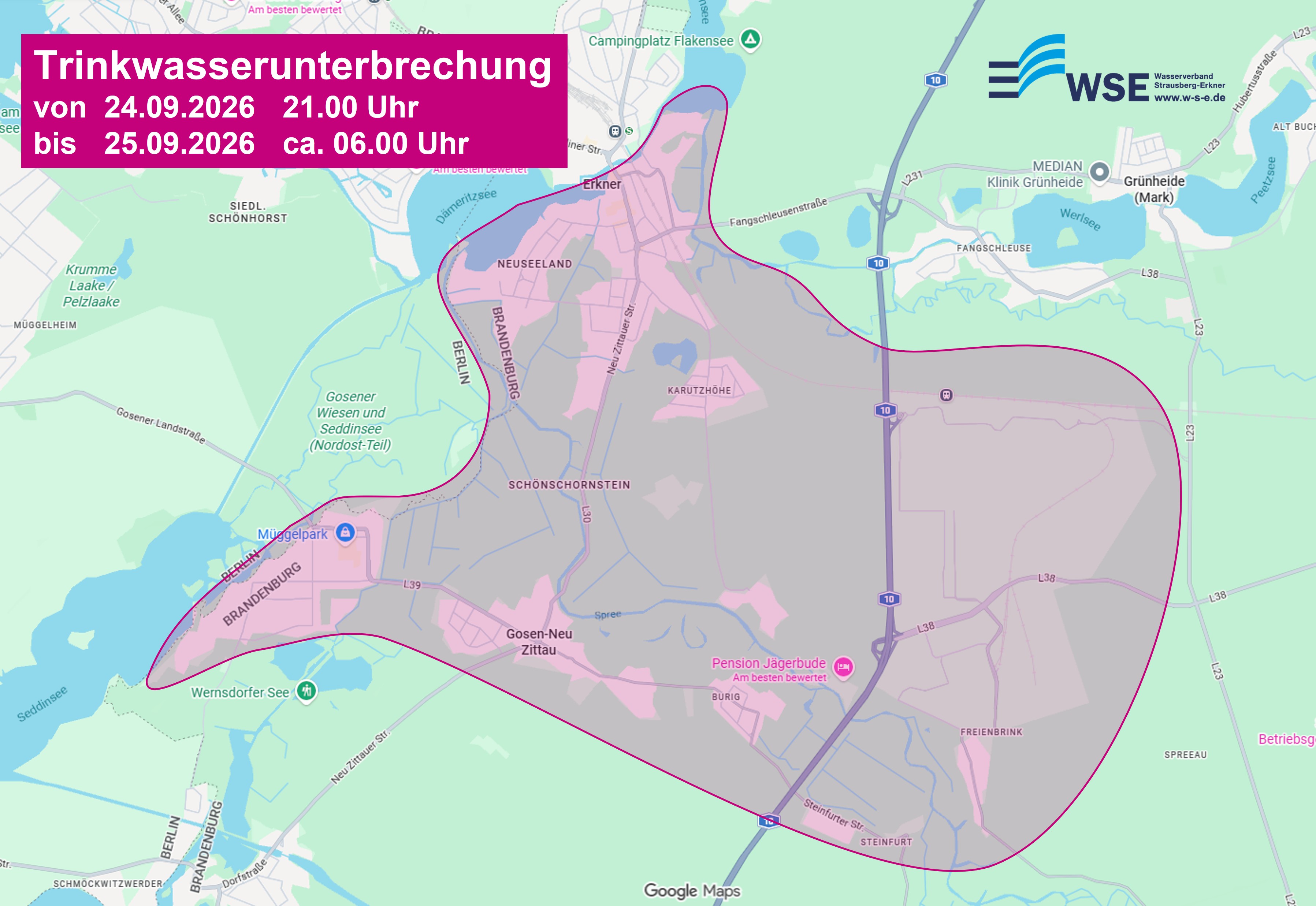 In der Nacht vom 24. zum 25. September 2026 kommt es in diesem Bereich zu einer Unterbrechung der Trinkwasserversorgung Trinkwasserunterbrechung 24.-25.09.