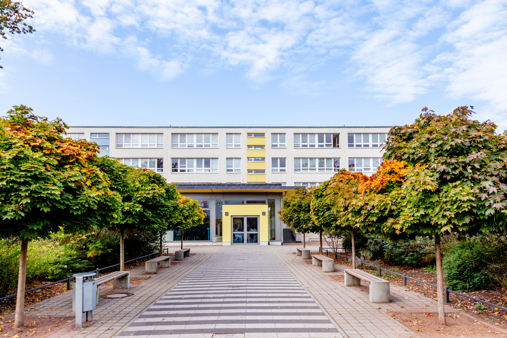 Grundschule Haupteingang mit Bäumen beiderseits